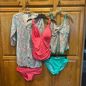 Caribbean Joe Teal and Pink Seashell Swimwear